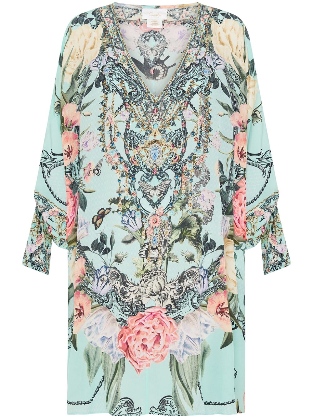 Petal Promise Land-print silk dress - Blue