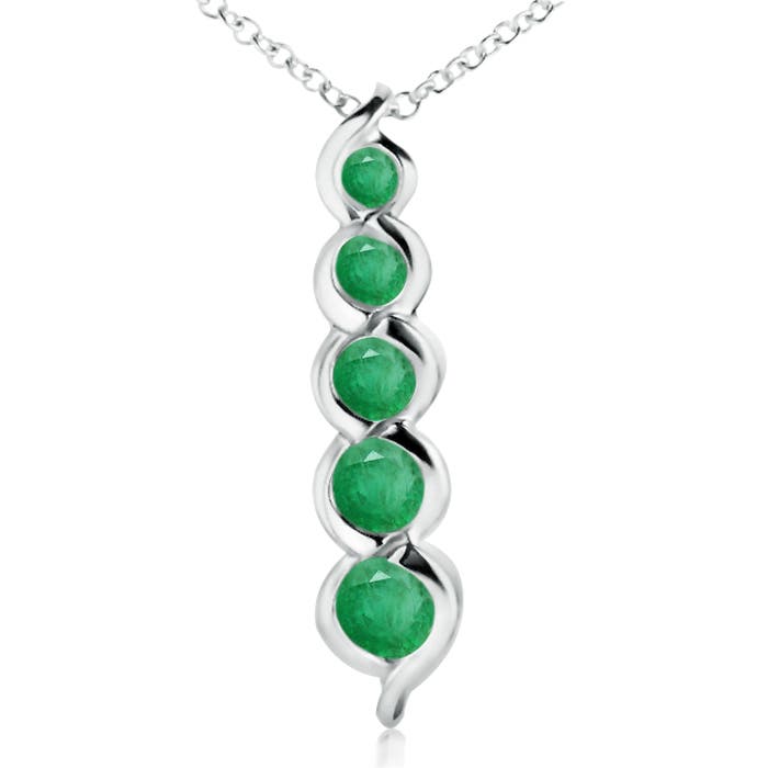 Angara 0.48 Carat Five Stone Round Emerald Journey Pendant in 14K White Gold