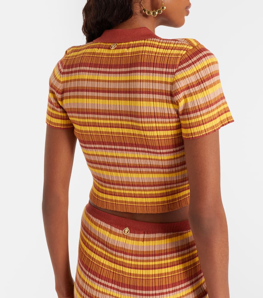 Mike ribbed-knit striped cropped polo shirt