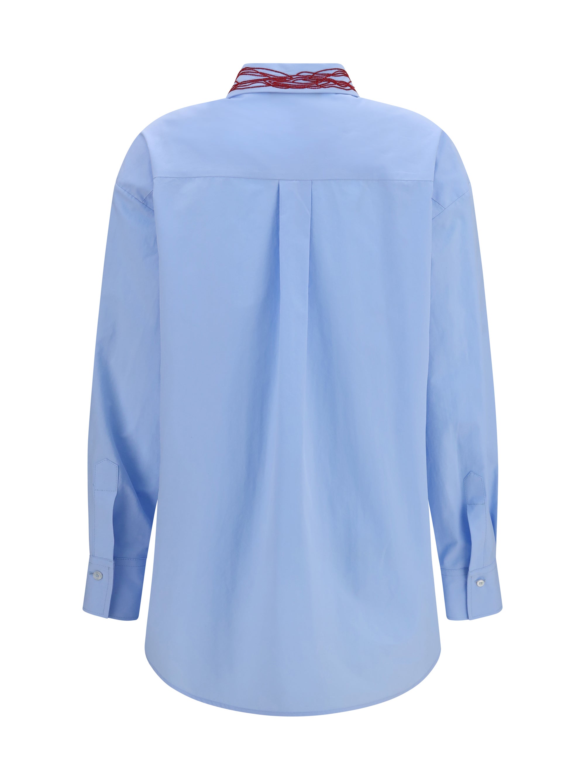 Bead-Embellished Poplin Shirt — Blue