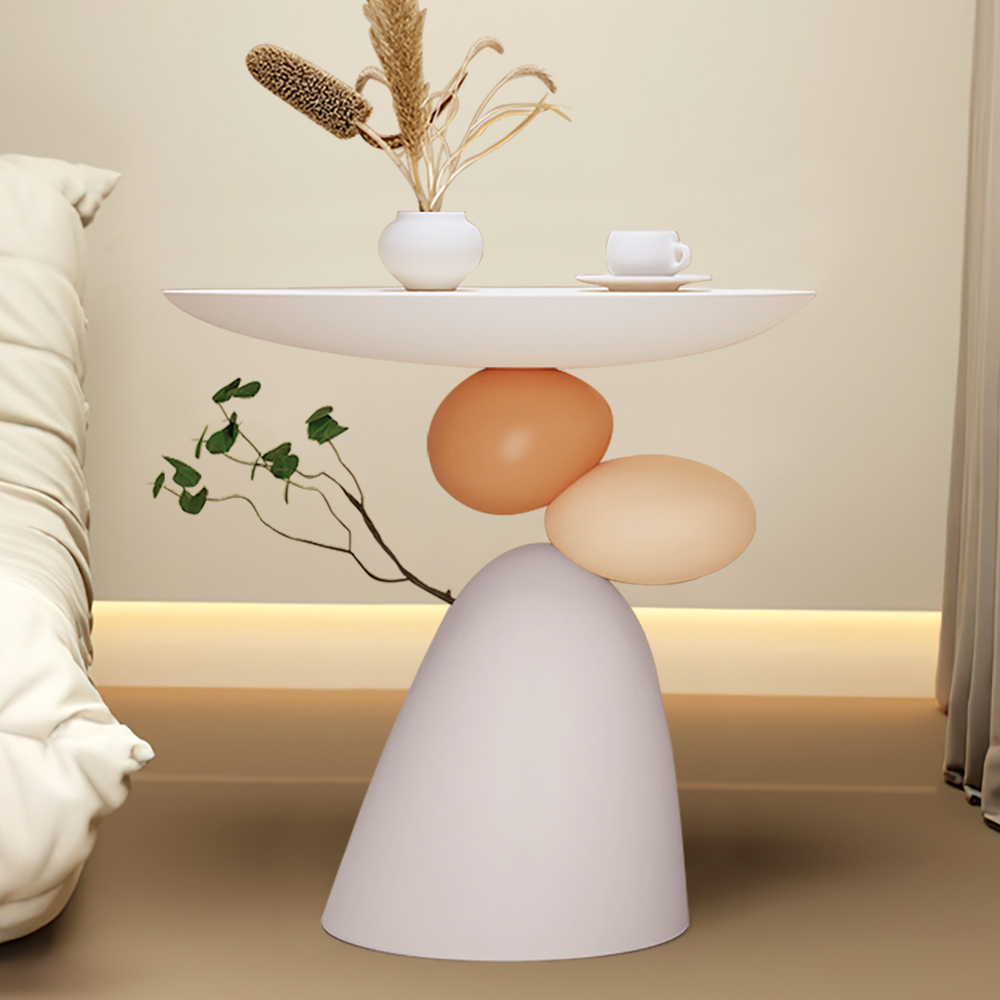 Petite table d'appoint moderne en résine blanche et grise, jolie table d'appoint abstraite avec plateau