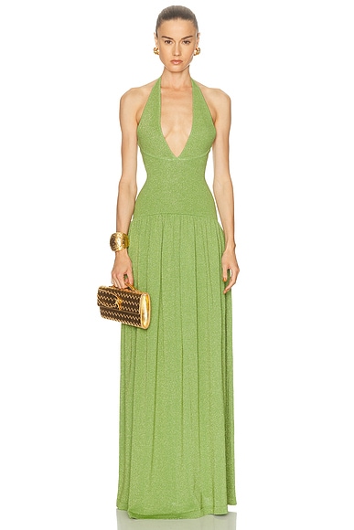 Retrofete Marcelle Dress in Metallic Kiwi - Green. XL also in L