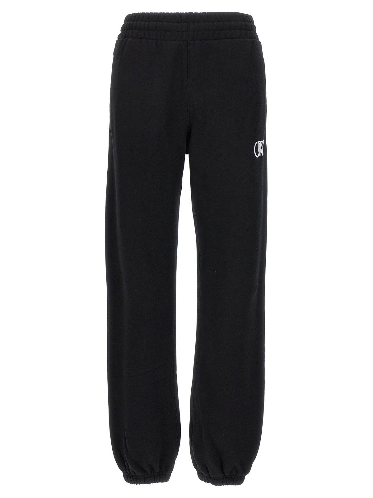 Embroidered-logo cotton pants - Black