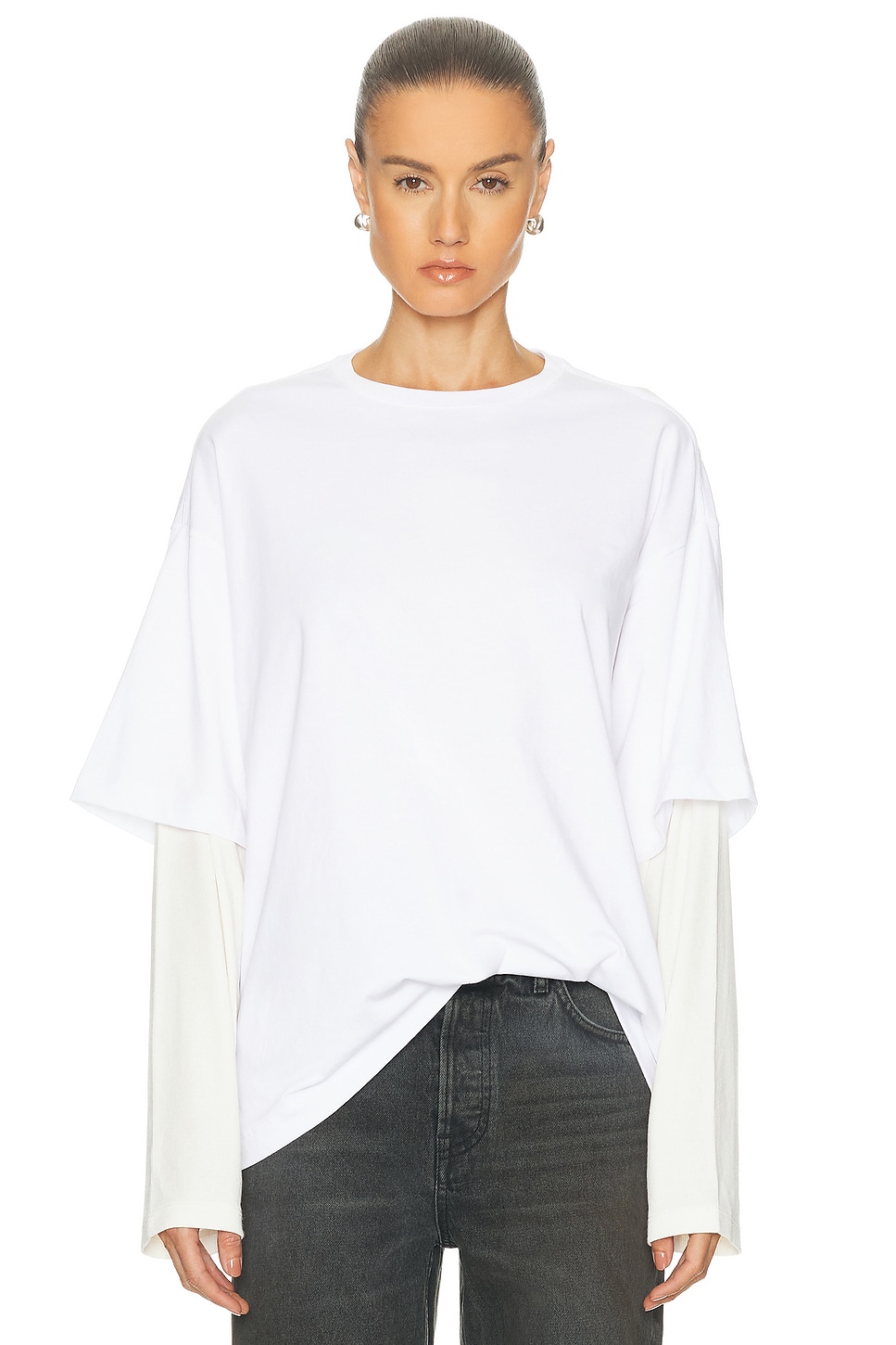 GRLFRND Layered Long Sleeve Tee in White & Bone - White. XS/S also in