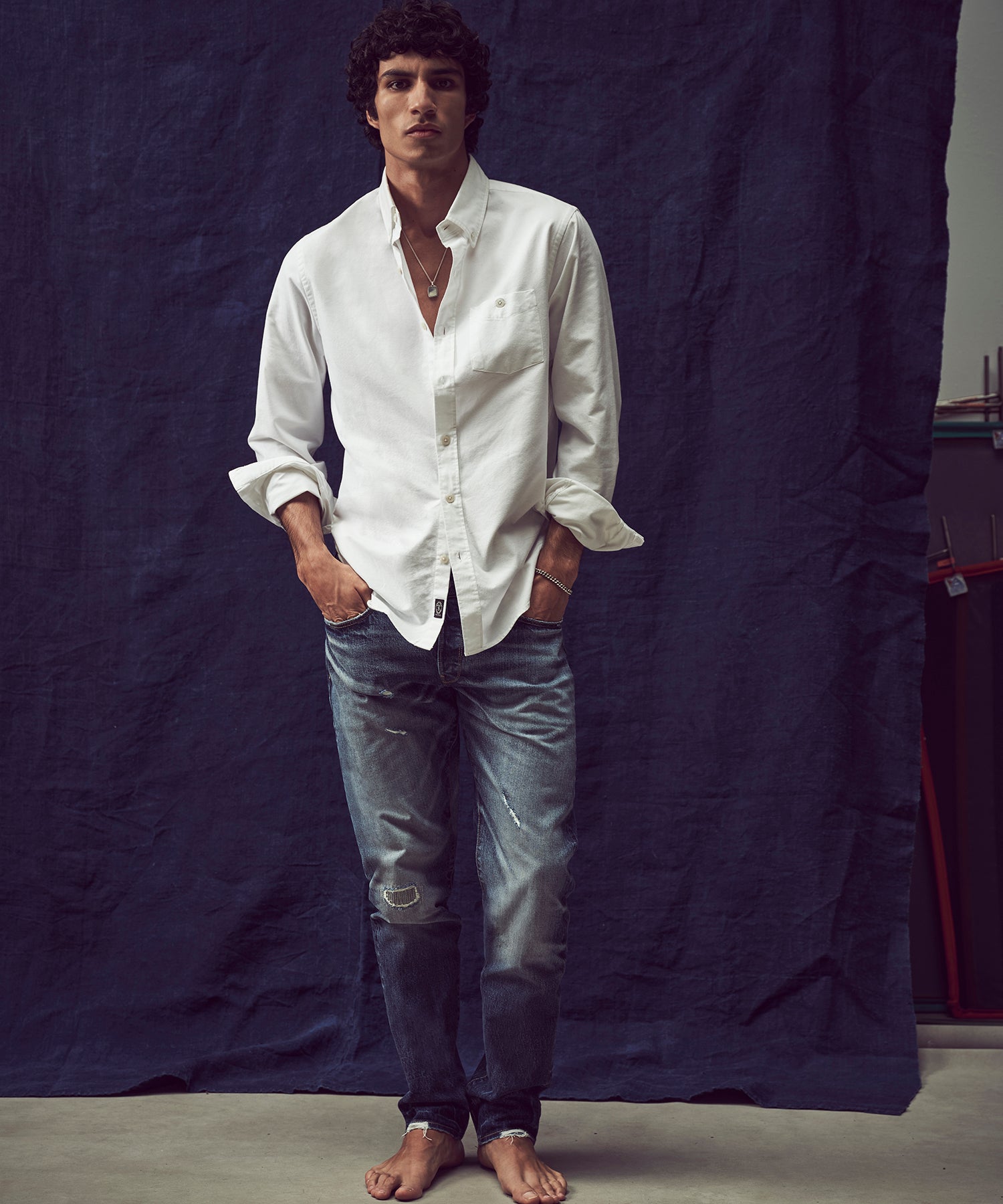 Slim Fit Japanese Selvedge Stretch Jean in Distressed Wash