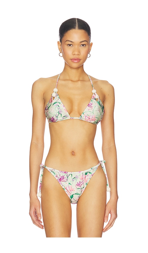 PatBO Honey Flower Lace Triangle Bikini Top in Green,Purple. - M also in L