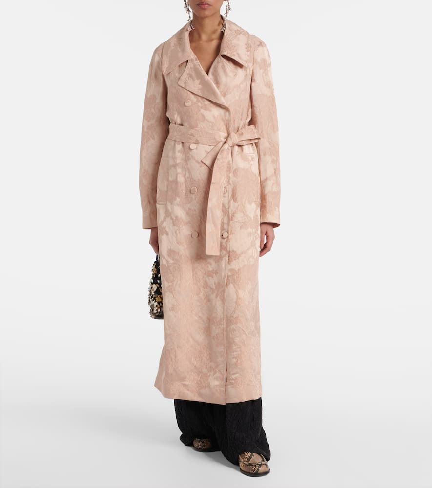 Floral linen-blend jacquard coat