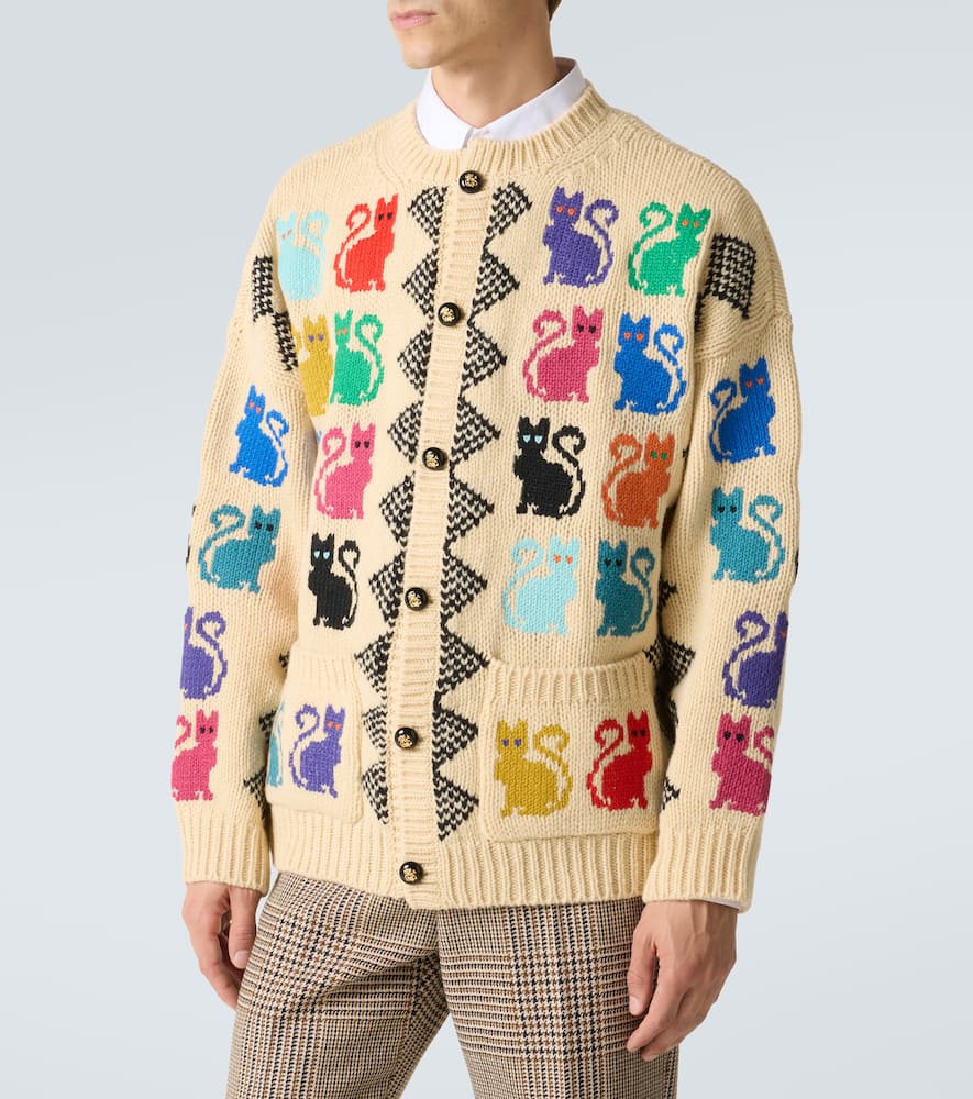 Jacquard virgin wool cardigan