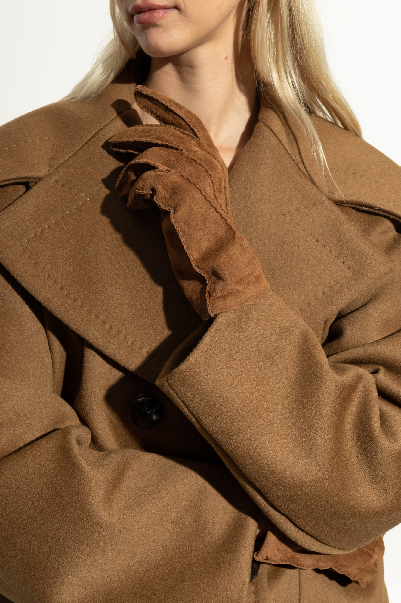 Suede Gloves With Embroidered Logo, Unisex, Brown