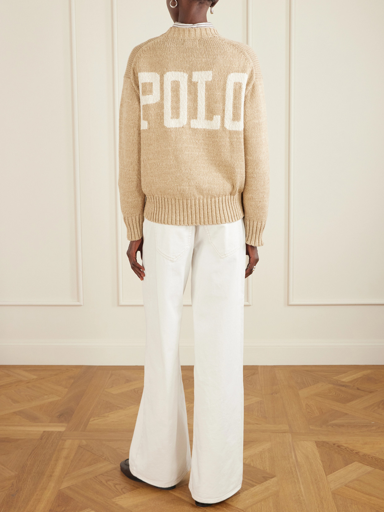 Embroidered Intarsia-knit Cotton Sweater - Neutrals