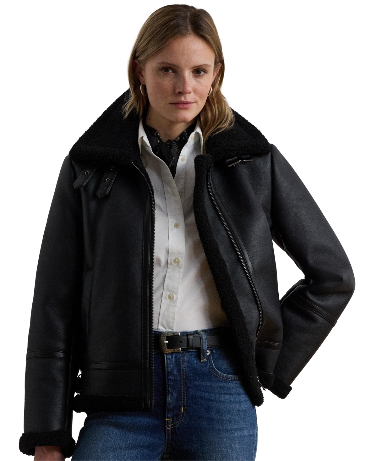 Women's Moto Faux-Leather Jacket - Black