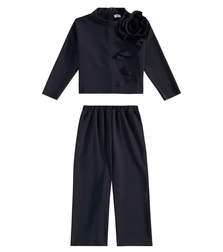 Il Gufo Floral-appliqué top and pants set