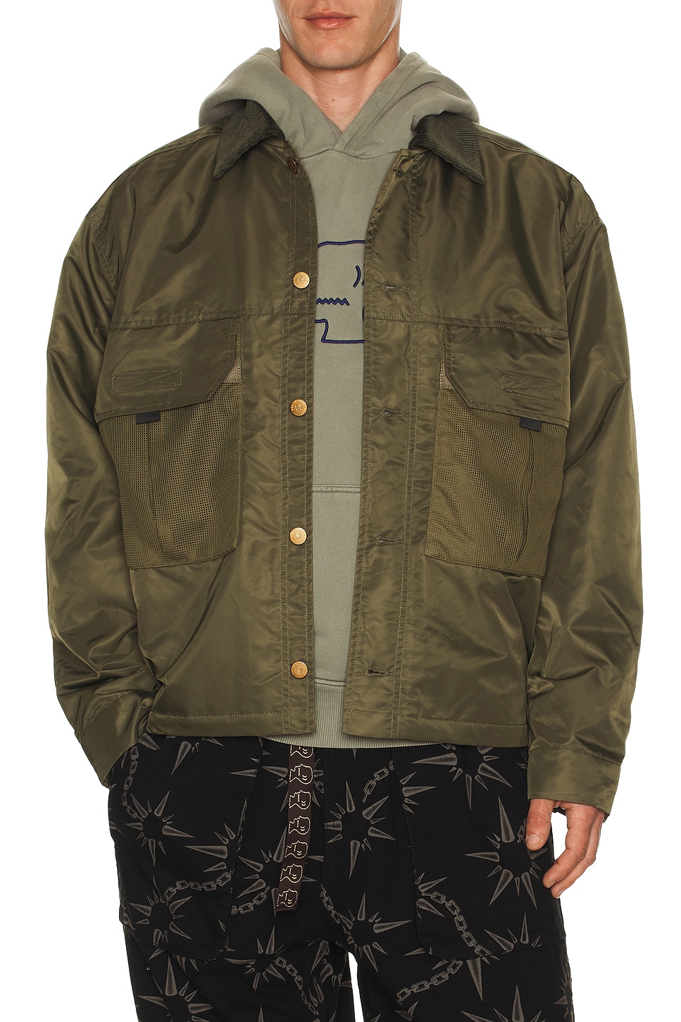 Brain Dead Cropped Chore Jacket in Green - Army. XL/1X also in