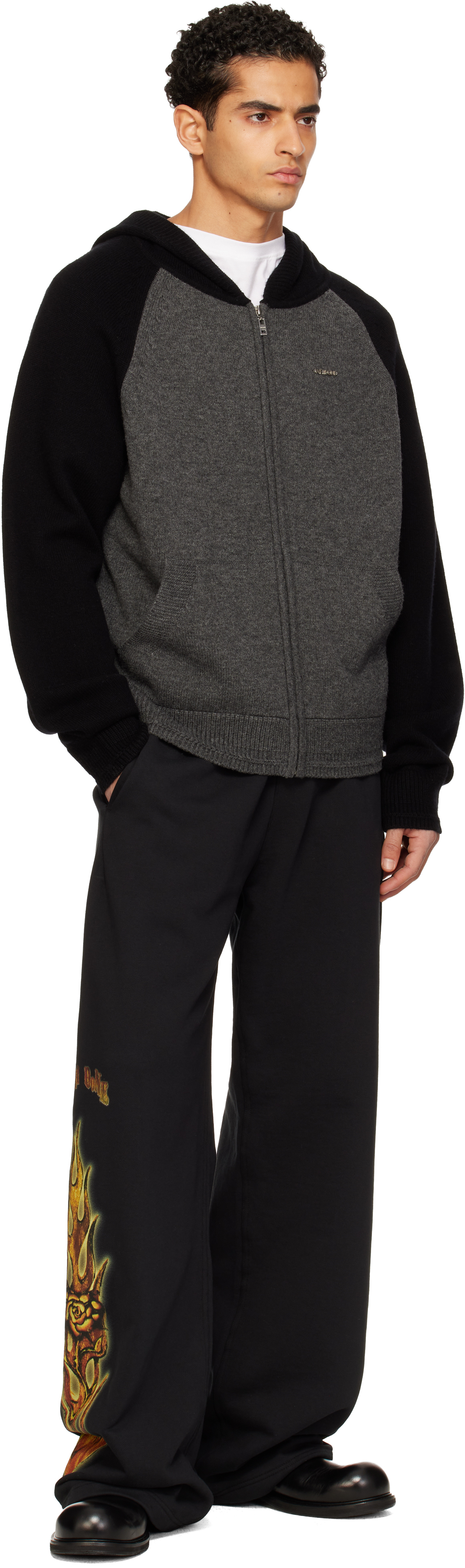 Black & Gray Raglan Knit Zip-Up Hoodie