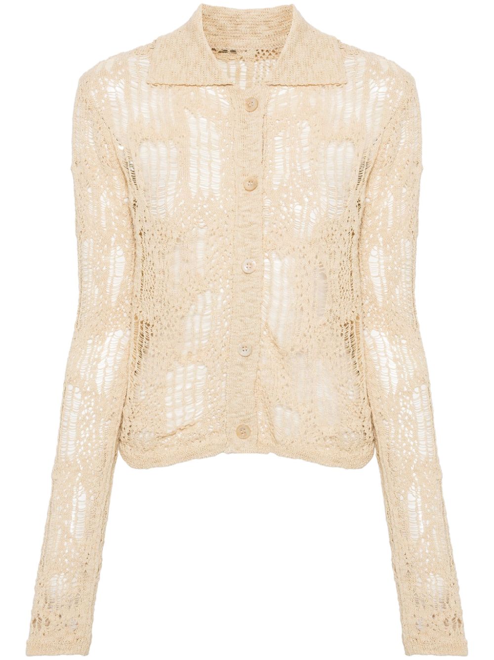Distressed open-knit cardigan - Brown