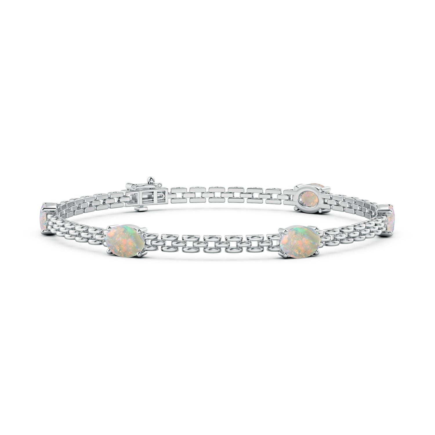 Angara 2.25 Carats Five Stone Oval Opal Station Link Bracelet in 14K White Gold