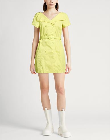 Woman Mini dress Lime green Size M Cotton, Elastane