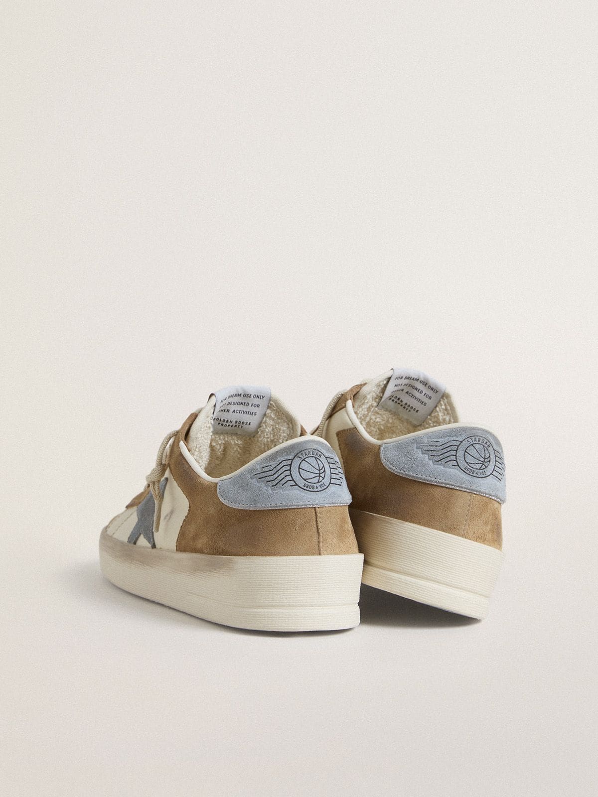 Golden Goose - Stardan Ltd In White Leather And Tobacco Suede With Light Blue Suede Star And Heel Tab, Woman
