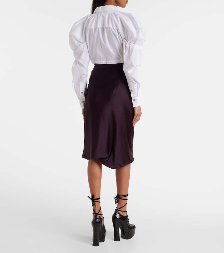Drunken striped draped checked midi skirt