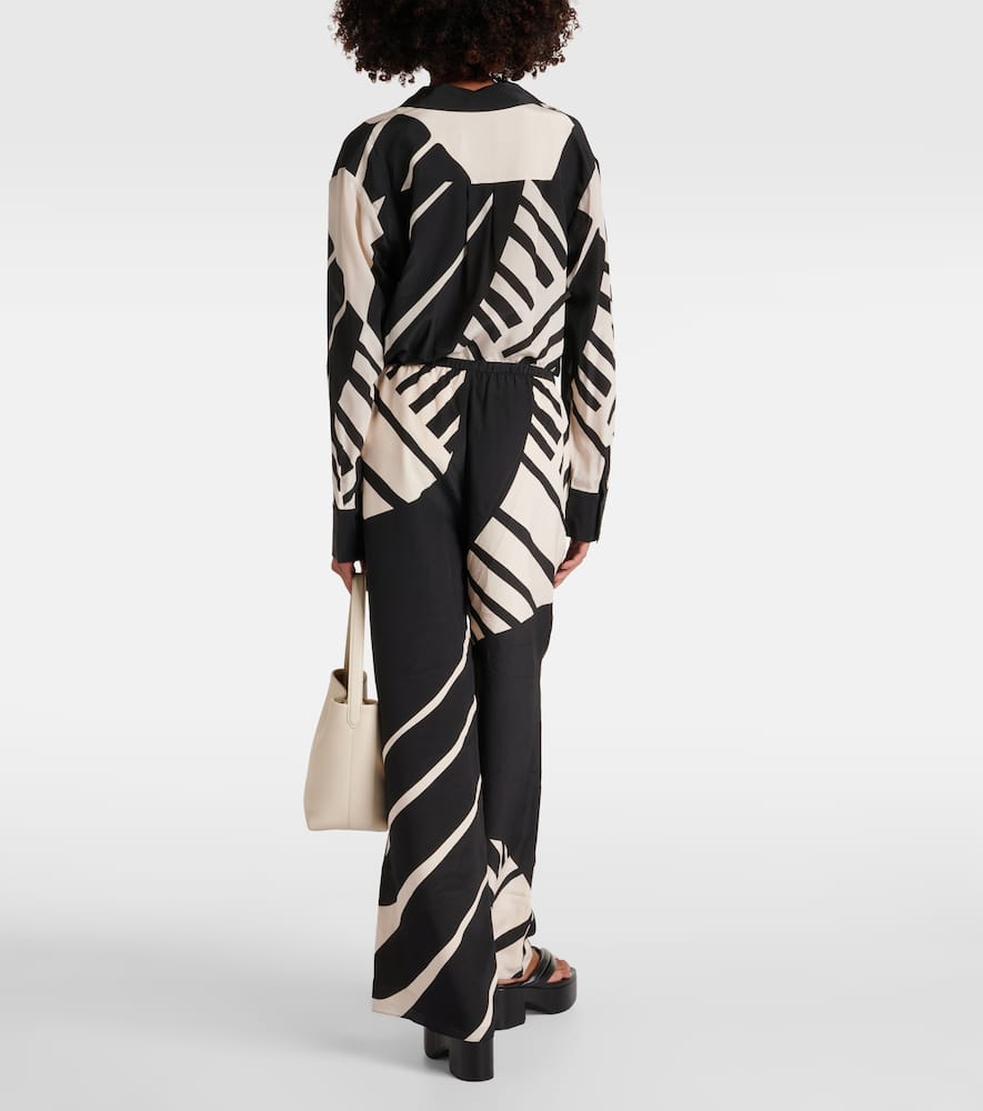 Printed mid-rise silk wide-leg pants