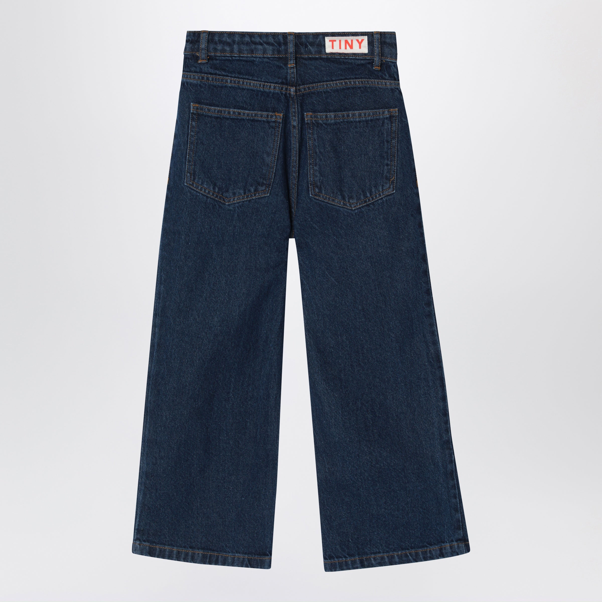 Dark blue jeans with embroidered mushrooms