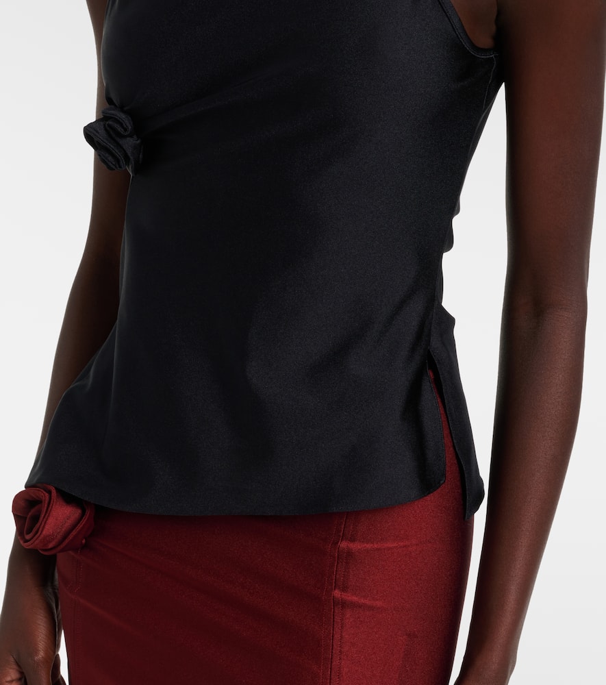 Floral-appliqué asymmetric top
