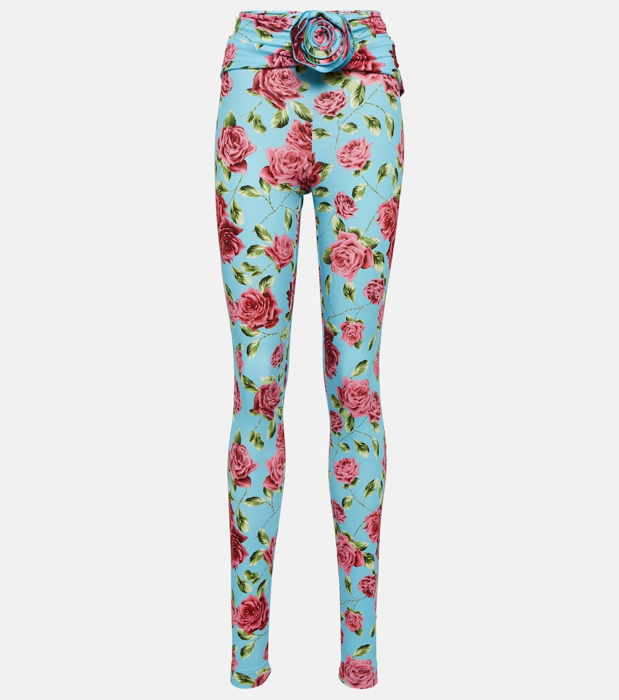 Floral-appliqué printed leggings
