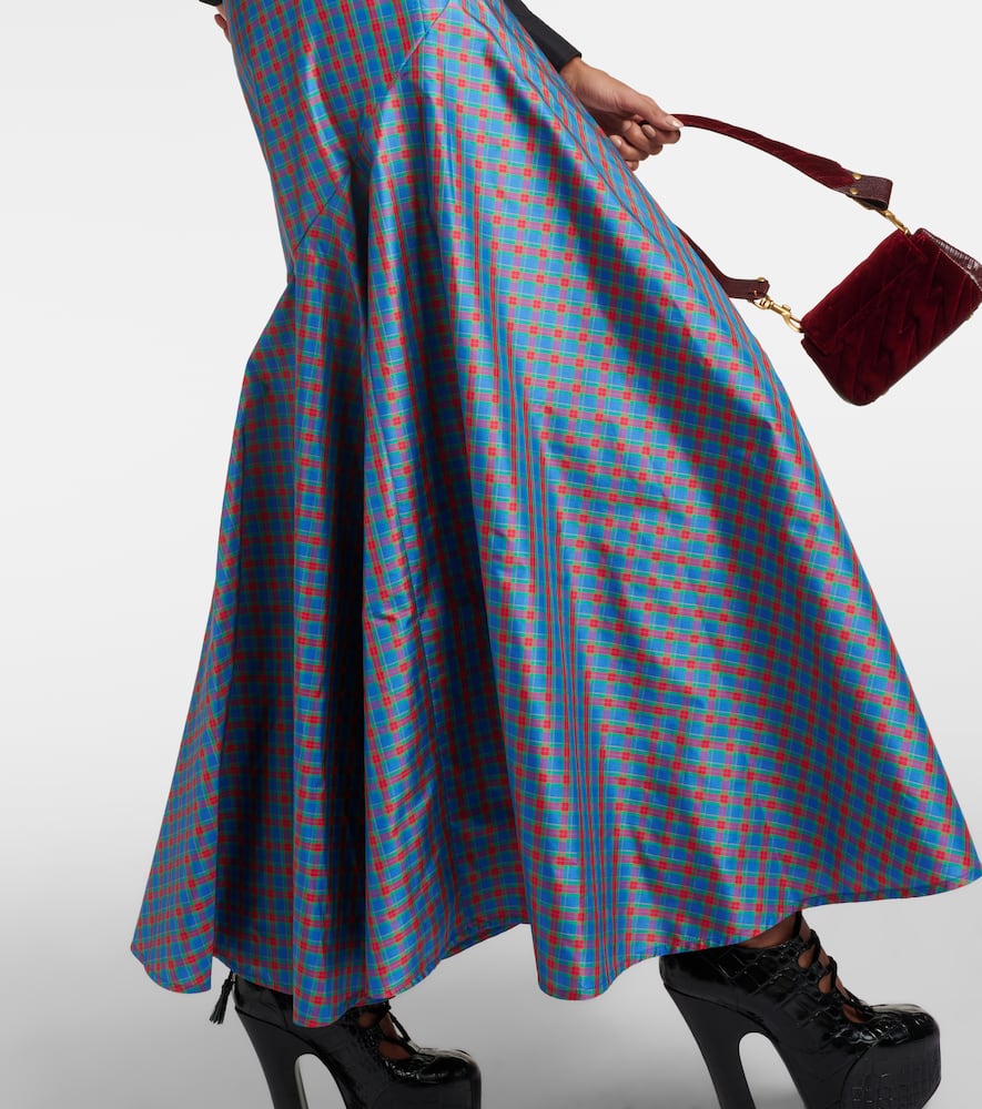 Checked ruffled silk-blend maxi skirt