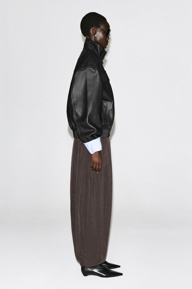 Leather Mock-Neck Bomber Jacket