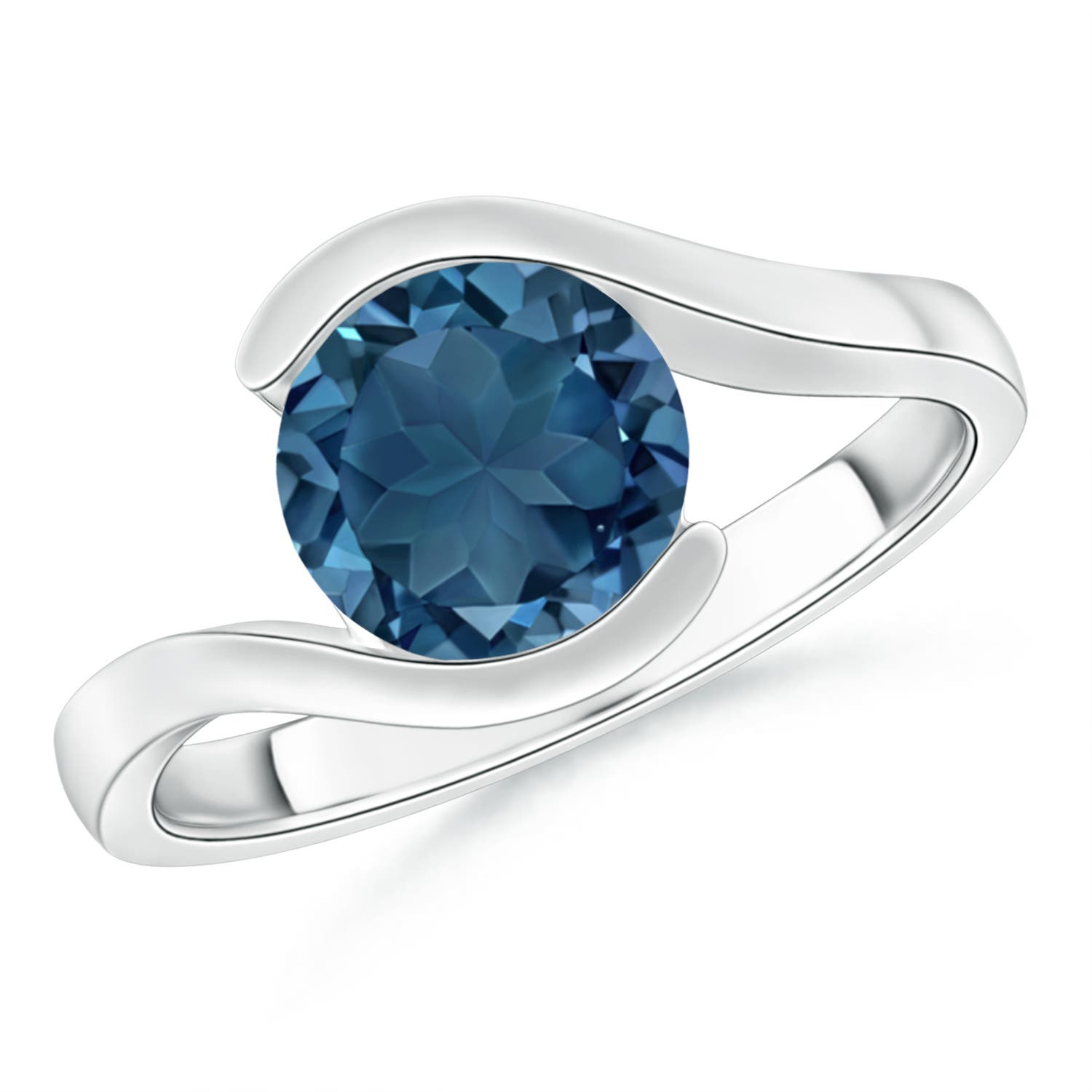 Angara 2.35 Carats Semi Bezel-Set Solitaire Round London Blue Topaz Bypass Ring in Platinum