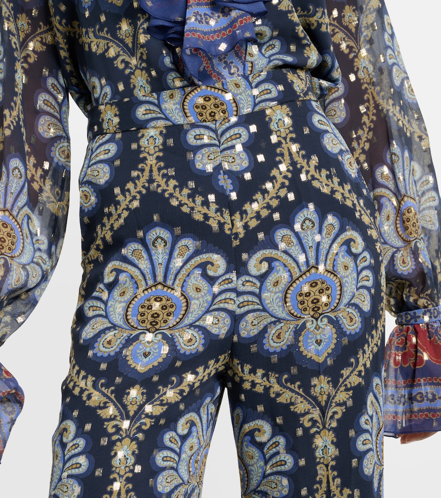 Paisley silk-blend wide-leg pants