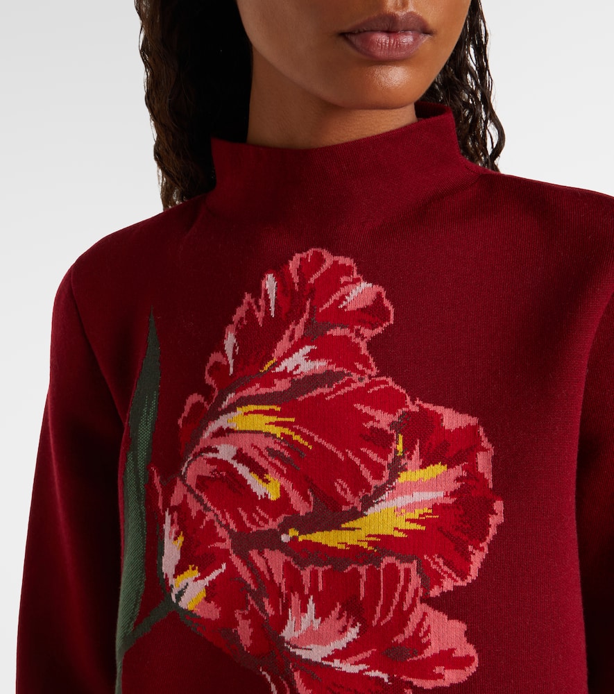 Floral jacquard cotton and wool sweater