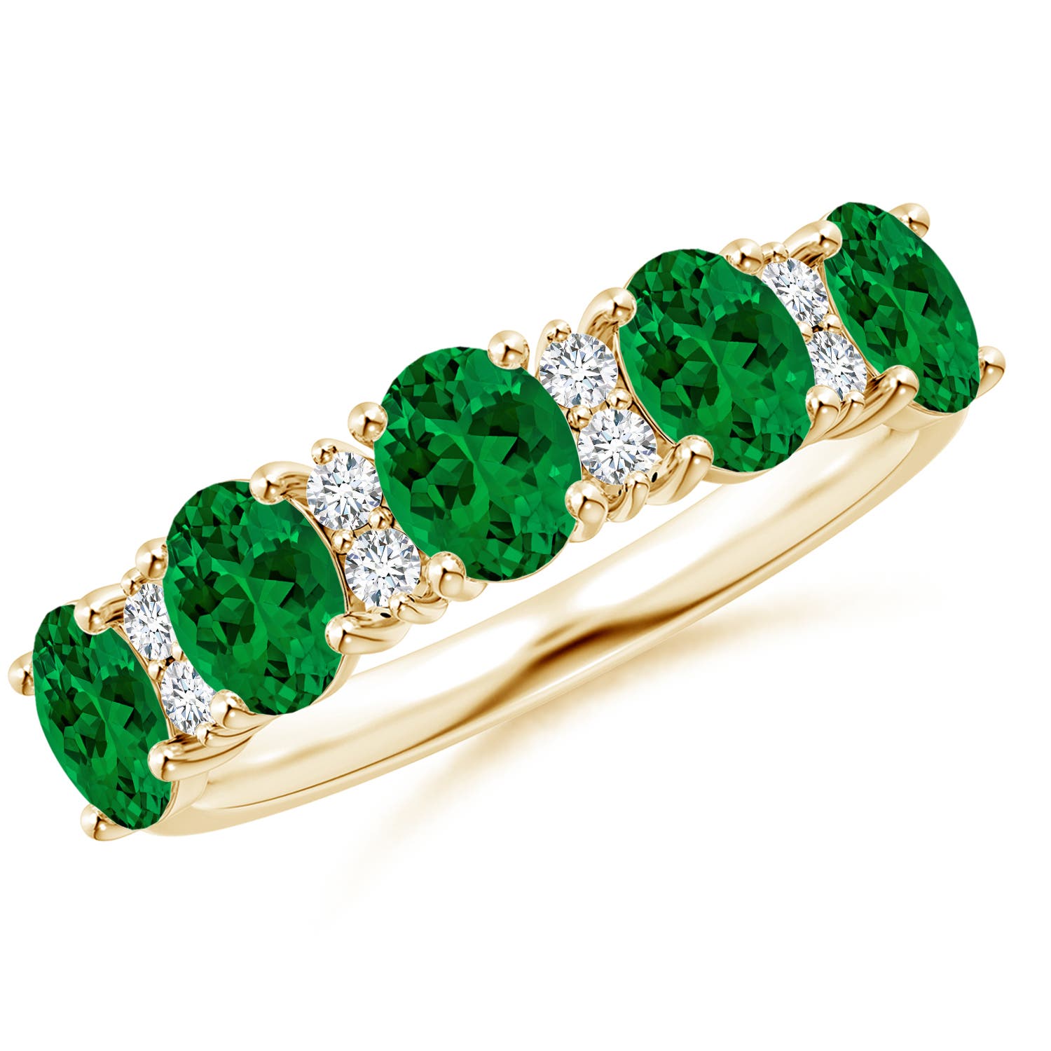 Angara 1.5 Carats Lab-Grown Five Stone Emerald and Diamond Wedding Ring in 14K Yellow Gold