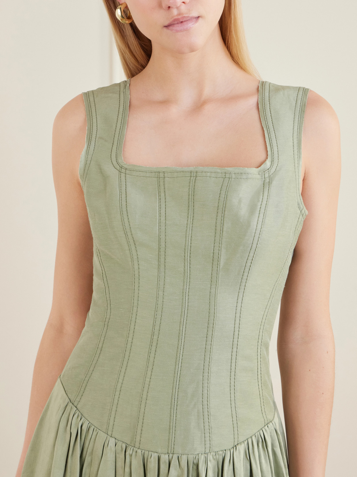 Spirelle Linen-blend Dupione Midi Dress - Green