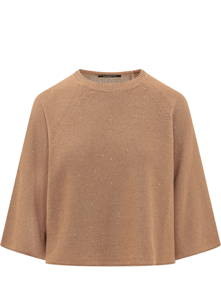 Beige Knitted Crew Neck Sweater