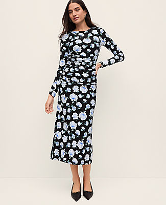 Ann Taylor Floral Ruched Midi Dress