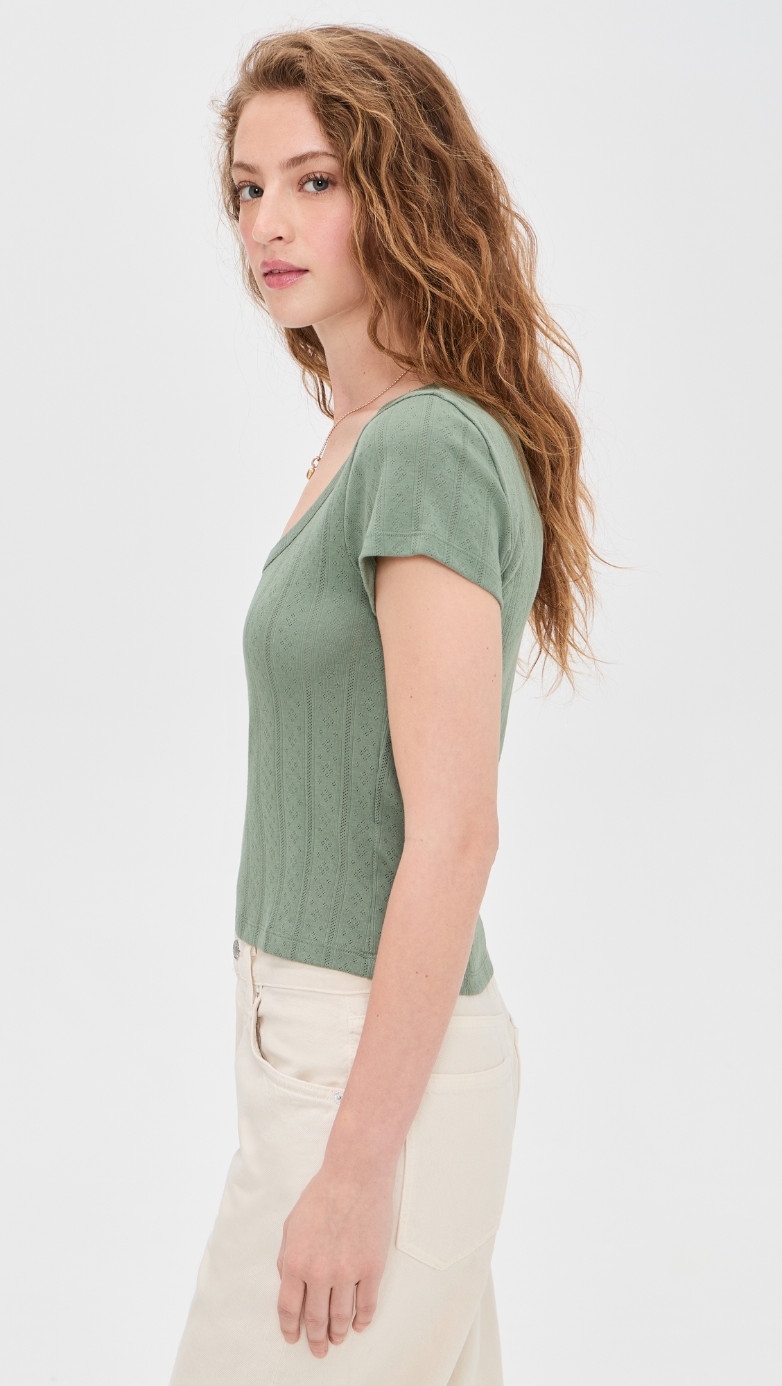 Lexi Pointelle Scoop Tee Olive