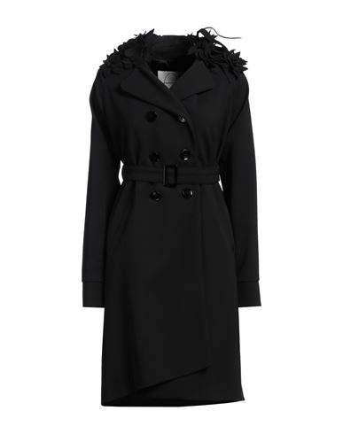 Woman Overcoat & Trench Coat Black Size 4 Viscose, Virgin Wool, Metal