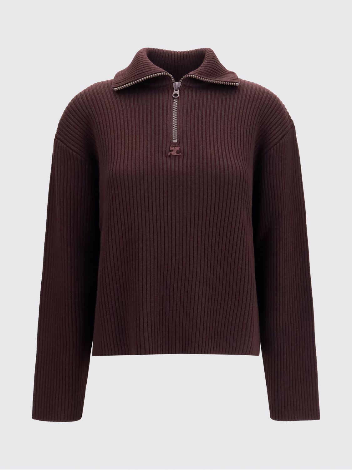 COURRÈGES Ribbed Turtleneck Jumper in Pure Merino Wool with Half-Zip
