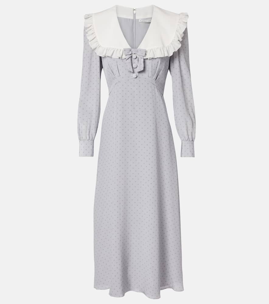 Polka-dot ruffled silk midi dress