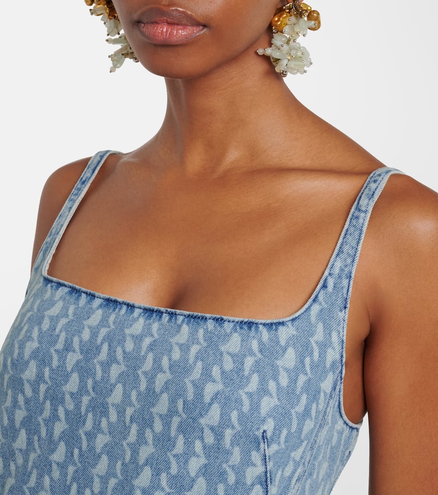Printed denim midi dress