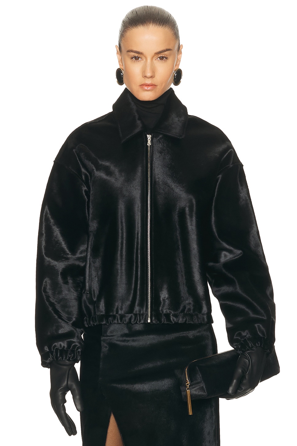 NOUR HAMMOUR Luna Ponyhair Jacket in Obsidian Black - Black. M also in