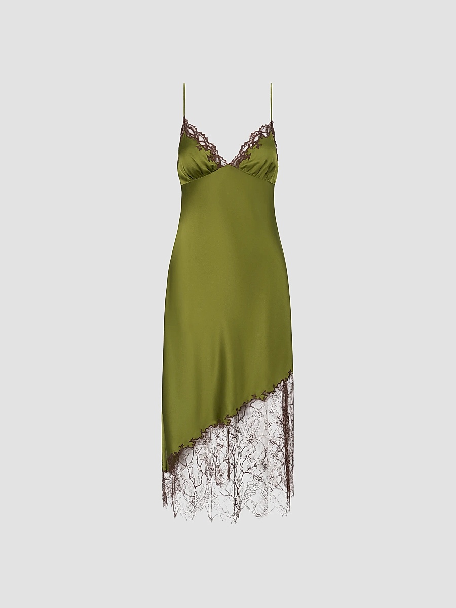 Women's Lara Lace-Trim Silk Slip Dress - Pear