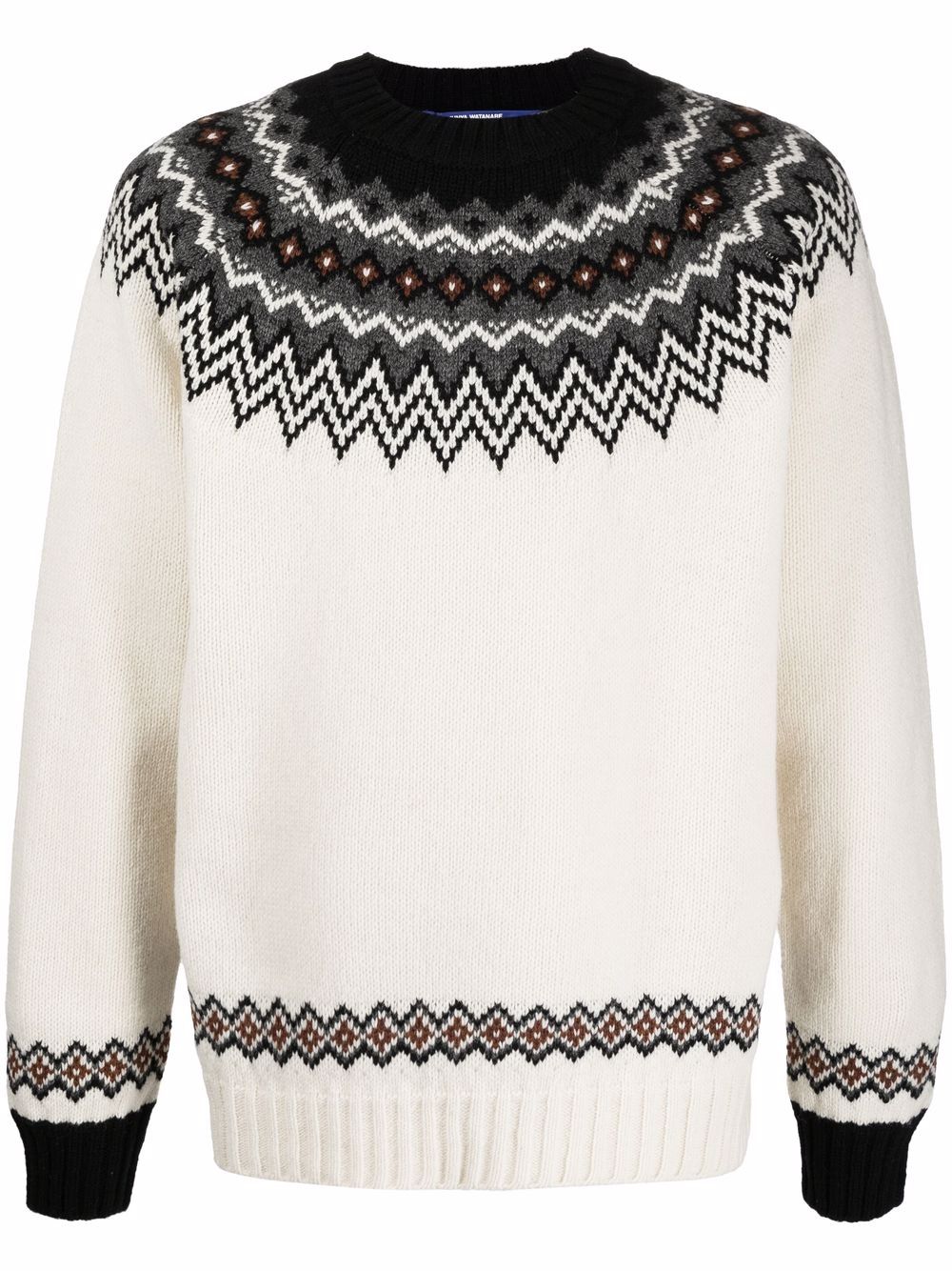 Fair isle intarsia-knit crew-neck jumper - White