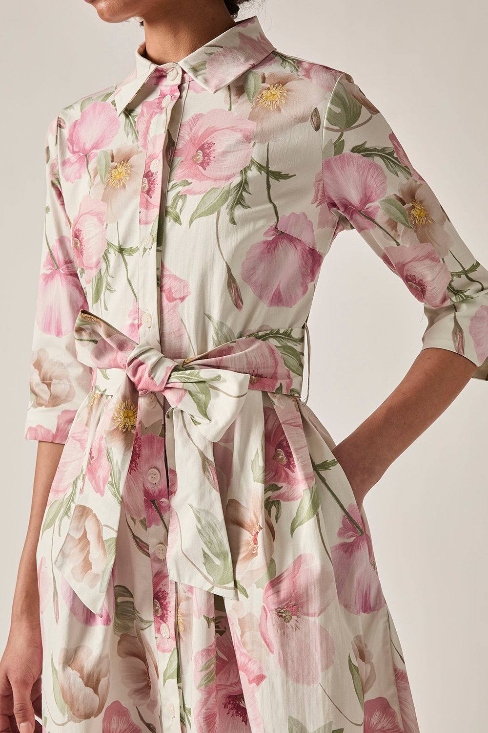 James Lakeland Women's Pink Bloom Cotton Midi Dress in Pale Pink