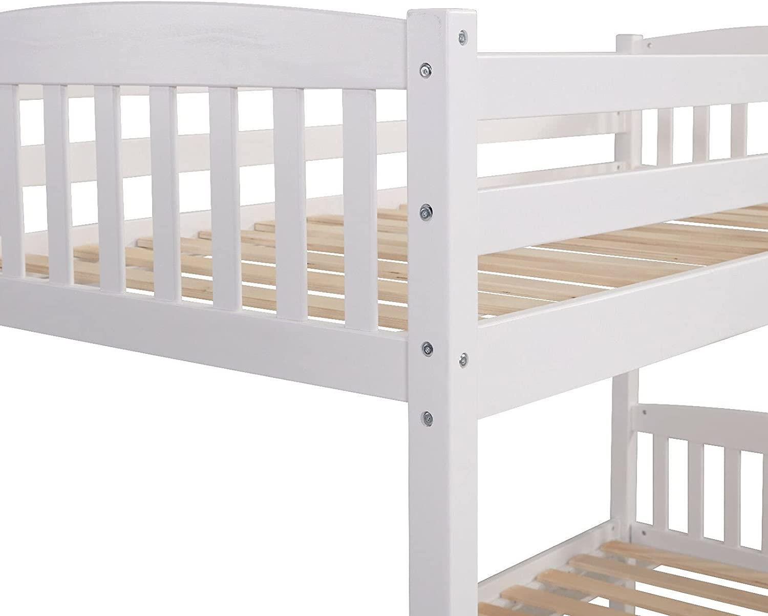 Bunk Bed Kids White 3ft with Mattress Single Pine Wooden Children Bedroom Furniture