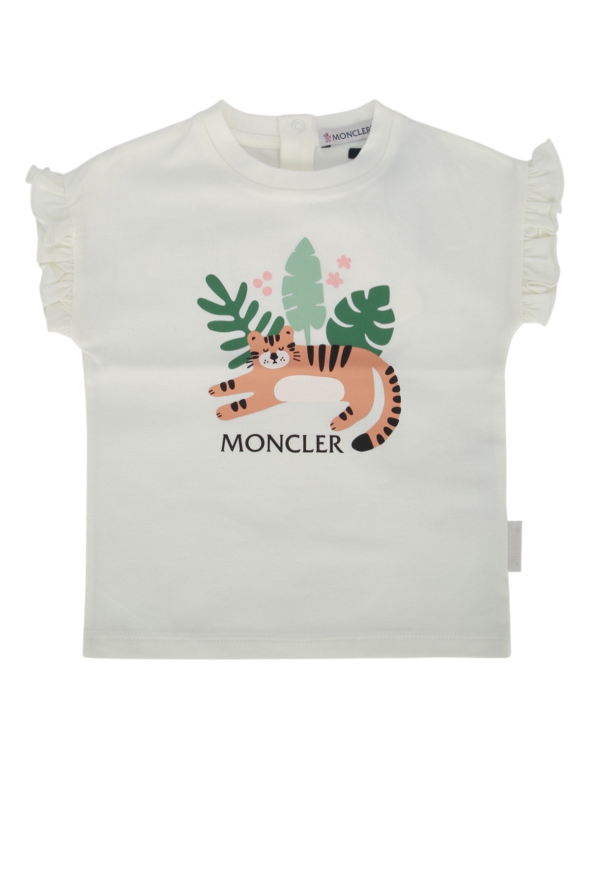 Tiger-Print Ruffle Sleeve T-Shirt — White