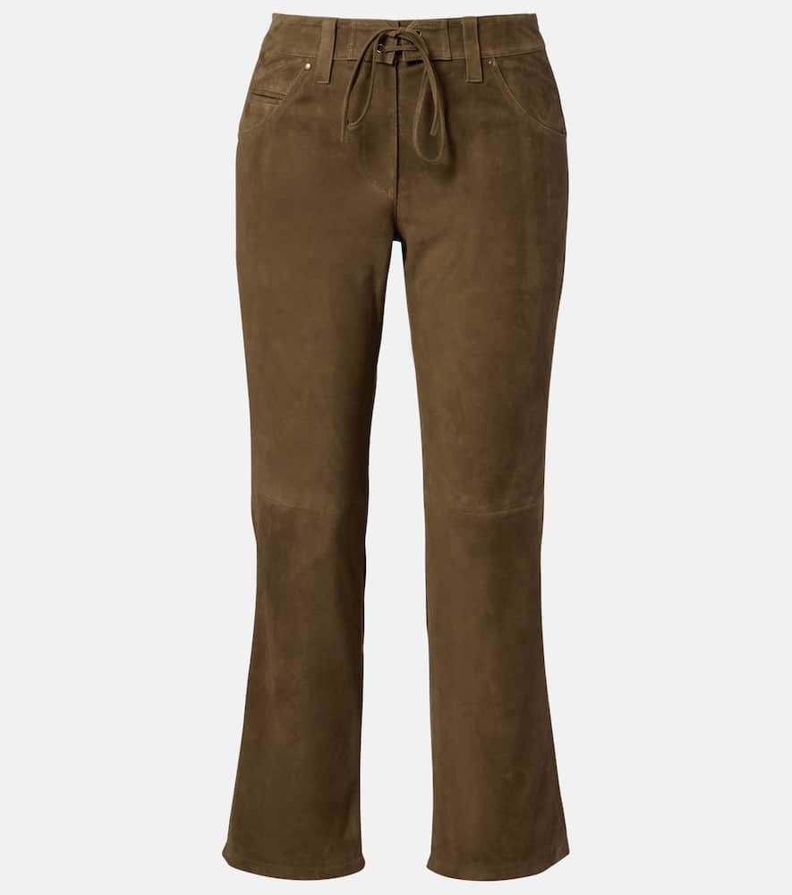 Suede straight-leg pants