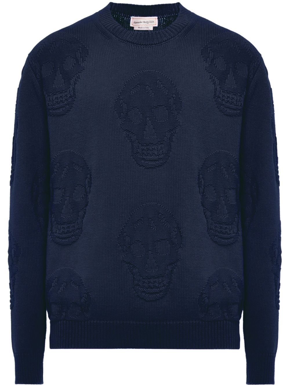 Skull-intarsia cotton sweatshirt - Blue