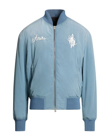 Man Jacket Slate blue Size L Polyamide, Cotton